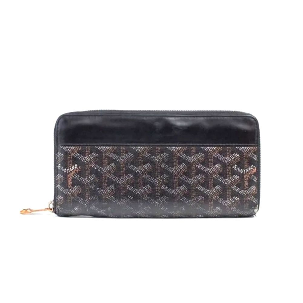 GOYARD Long Wallet Zip Around Black White Brown Coated Canvas Unisex